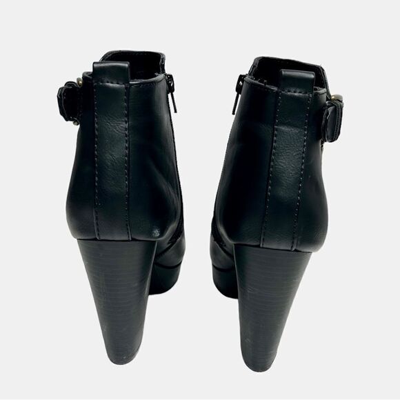 Material Girl Black Heeled Boots Moto Combat Ankle Booties with Heel Buckle Zip - Picture 6 of 12